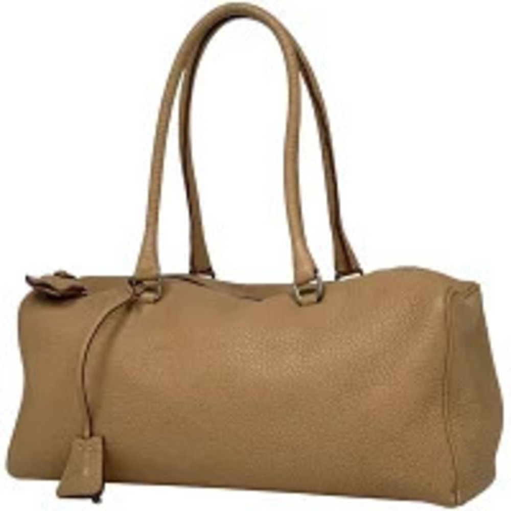 Prada Vitello Daino Leather Bauletto bag brown rolled handles